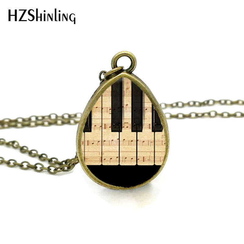 2017 New Piano Keyboard Necklace Sheet Music Jewelry Tear Drop Pendant