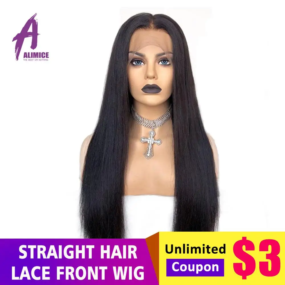 Длинные прямые Синтетические волосы на кружеве человеческих волос парики 13x4 бразильский человеческих волос, парики предварительно