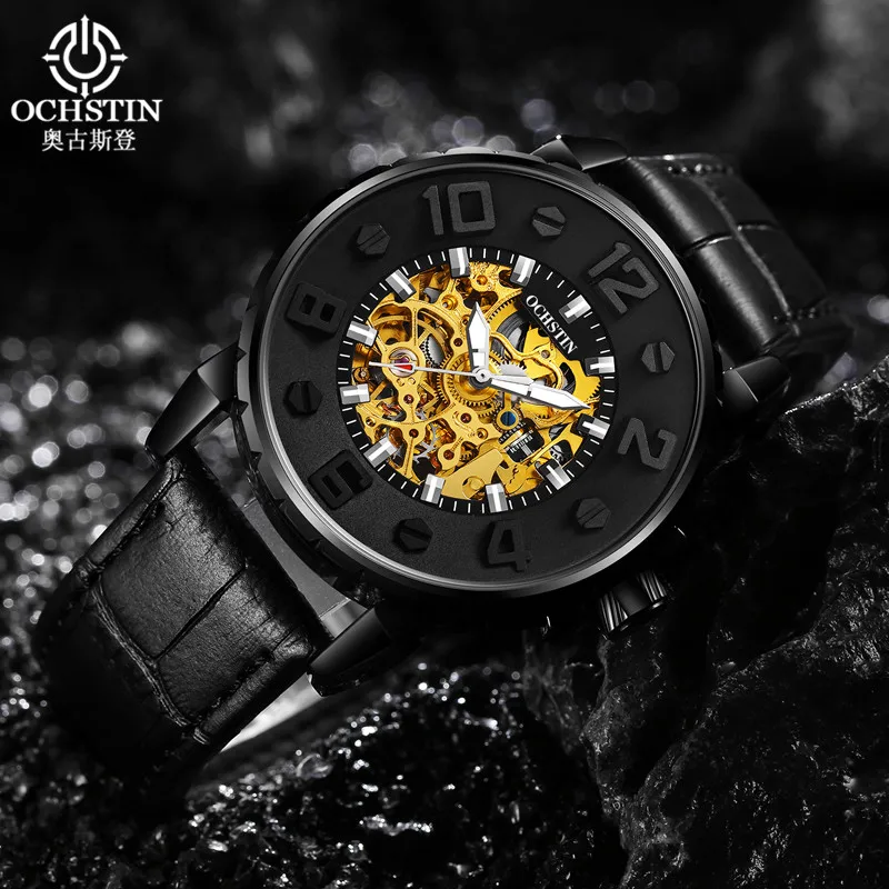 Часы скелетоны Мужские механические на кожаном ремешке|watch brand|watch self-windingwatch erkek |