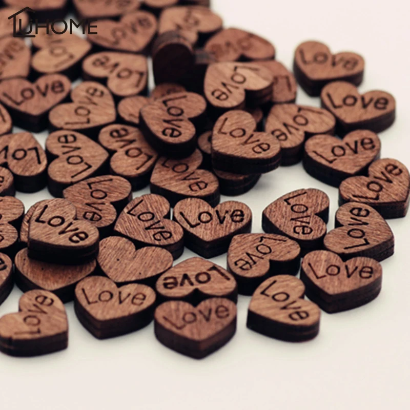 

100Pcs/pack Buttons Wedding Decoration Wooden Love Heart Shape for Weddings Plaques Art Craft Embellishment Sewing Decoration