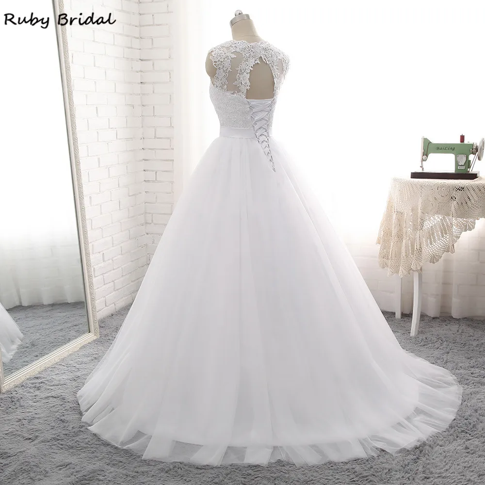 Ruby Bridal Элегантный Vestido De Noiva длинное бальное платье Свадебные платья Дешевые Белый Тюль ремень с аппликацией на шнуровке свадебное платье PW68