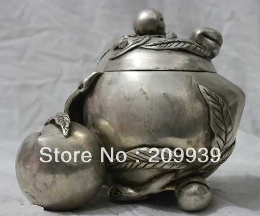 

00915 Chinese Folk Culture HandMade Silver Bronze statue Longevity Peach Teapot (A0314)