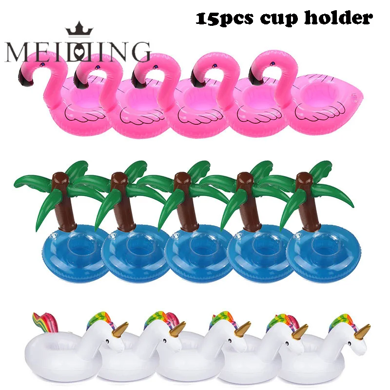 15pcs cup holder Летние тропические одноразовые столовые приборы зеленая Пальмовая бумага с Фламинго Салфетка под тарелку кружку соломенная Гавайская Луау вечерние принадлежности Свадебный декор - Цвет: 15pcs cup holder