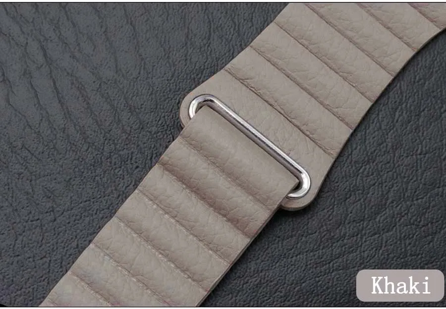 Khaki Кожаный ремешок для Apple Watch Band 42 мм 44 мм наручный браслет Iwatch 4 3 2 1 40 мм 38 мм ремешок для часов Correa спортивный ремень браслет - Цвет ремешка: Khaki