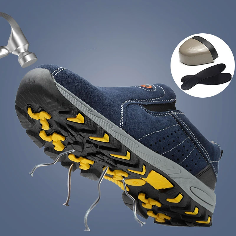 

Men's Breathable Cow Suede Leather Steel Toe Work Boots Shoes Men Outdoor Anti-slip Puncture Proof Construction Safety Shoe
