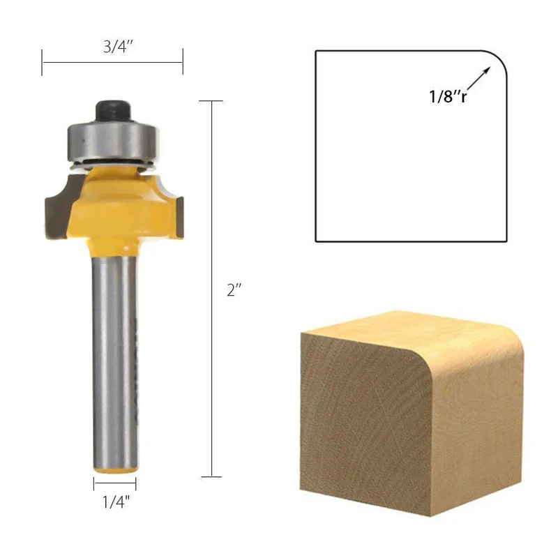 4pcs 1/4" Shank Round Over Router Bit Set 1/2" 3/8" 1/4" 1/8" Radius Cutter Tool For Milling Tools