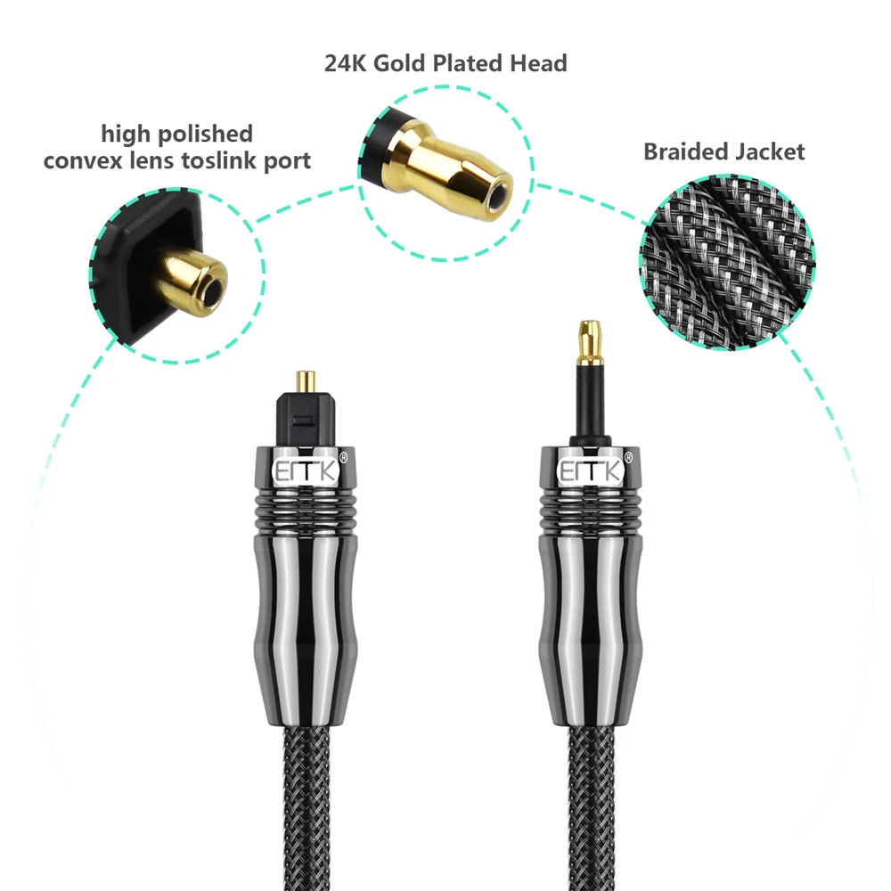 EMK Digital Sound Toslink to Mini Toslink Cable 3.5mm SPDIF Optical Cable 3.5 to Optical Audio Cable Adapter for Macbook 1m 10m