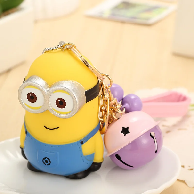 

Fashion Lovely Cartoon Minions Keychain For Women Bag KeyRing Car Bells Cute PVC Chaveiro Key Chain Friends Girl Jewelry Gift