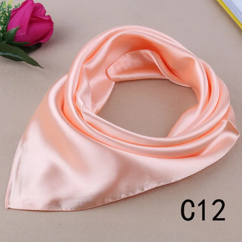 [Lakysilk] Атласный Женский шарф для волос, квадратный сплошной хиджаб, шарфы, шали для шеи, Женские аксессуары для головы, розовая бандана для женщин - Цвет: Абрикосовый