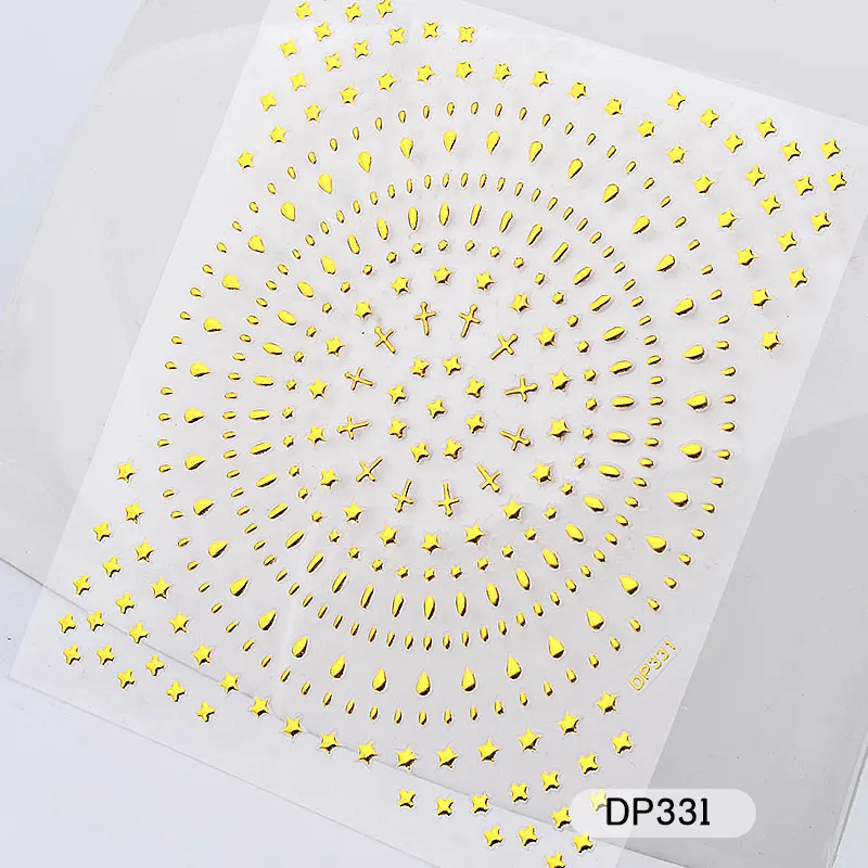 Металлическая Наклейка для дизайна ногтей, Смешанная Луна/звезда/Стрела/треугольник, геометрические узоры, 3d золотые полые наклейки для украшения - Цвет: DP331