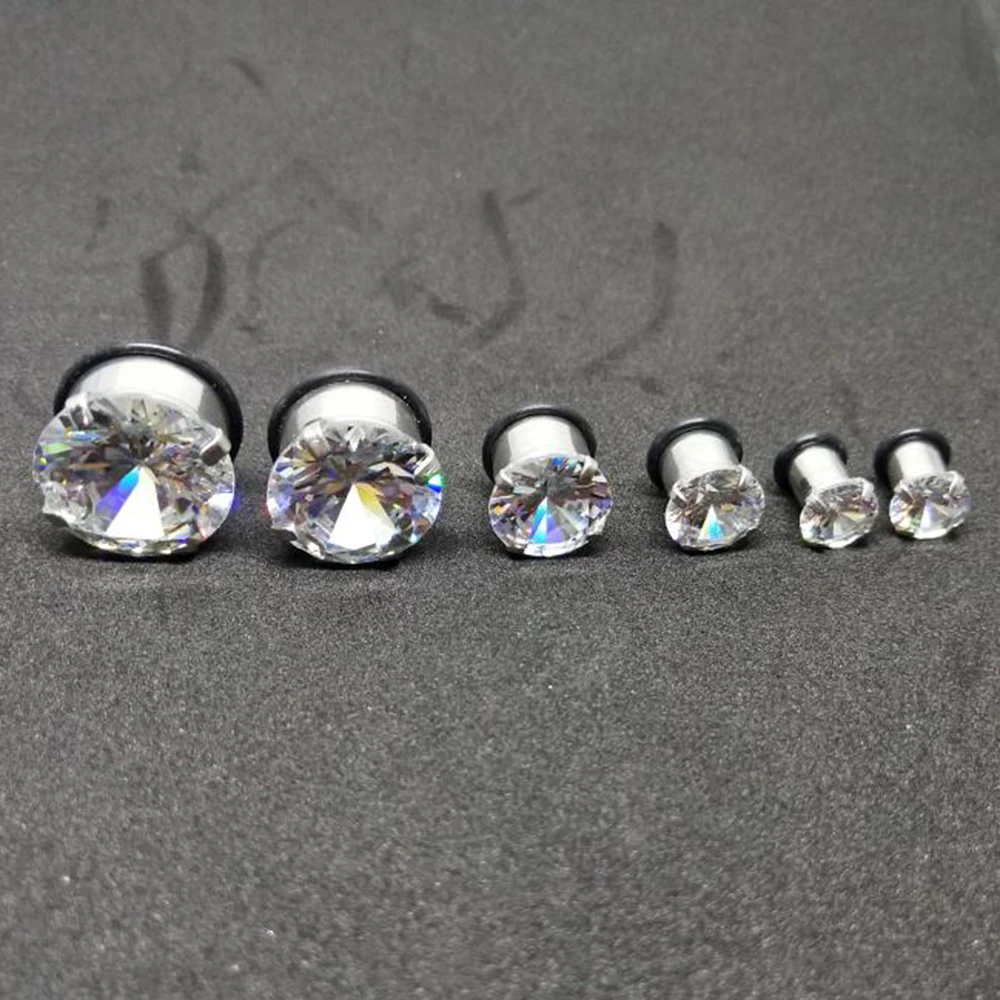 

6 Pcs/lot Steel auricle Ear Plugs Tunnel Flesh Earring Gauges Hollow Piercings Tunnels Expanders Rings Crystal Earring Unisex
