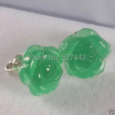 

Wholesale free shipping =>>PRETTY CHINESE CARVED GREEN stone ROSE FLOWER STUD EARRINGS SILVER STUD