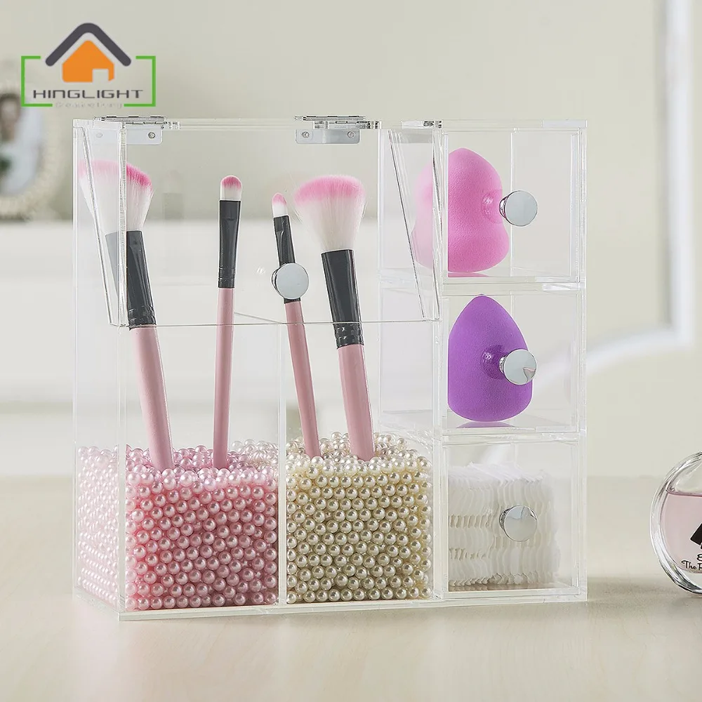 Makeup brush storage box 3 drawer Organizer Cosmetic Holder Makeup