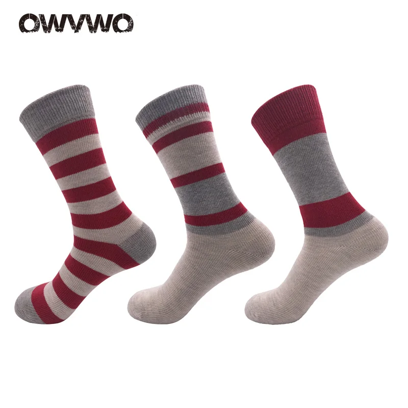 OWVWO 3 пар/лот Новая мода Повседневное носки цвета красный, СЕРЫЙ Striped Combed носки толстые носки осень-зима хлопковые носки