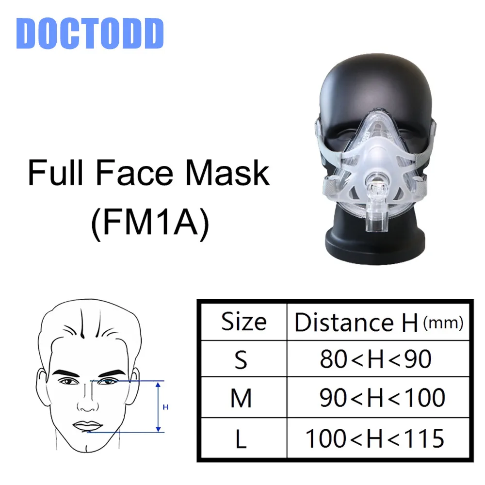 DOCTODDD F1A Full Face Mask For CPAP Auto CPAP APAP Bipap Machine COPD Snoring Sleep Therapy Size SML W Headgear Clips (10)