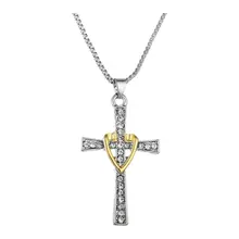Gift Fashion Women Lady Silver Auger Cross Pendant Necklace Jewelry
