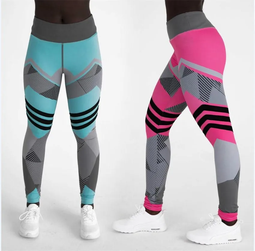 Плюс размеры Фитнес костюмы для женщин эластичные спортивные Леггинсы для градиент цвет полосой печати тренировки Push Up Леггинс