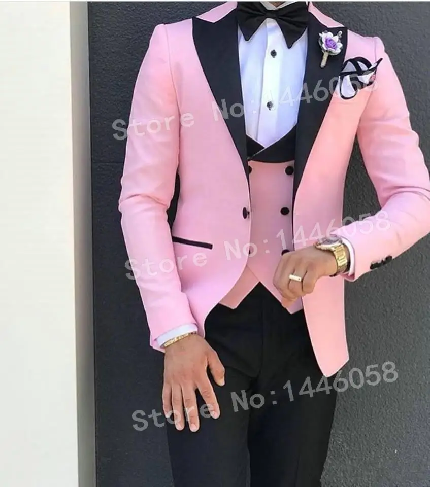 Black Velvet Lapel Mens Suits Red Groomsmen 3 Pieces Tuxedos Costume Slim fit Formal Prom Party Men Wedding Groom Suits - Цвет: as picture