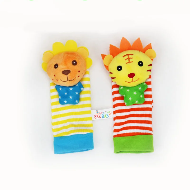 2pcs Infant Baby Wrist Rattle Toys Newborn Plush Socks Lion Elephant Animal Hand Rattle And Foot Socks 0-24 Months