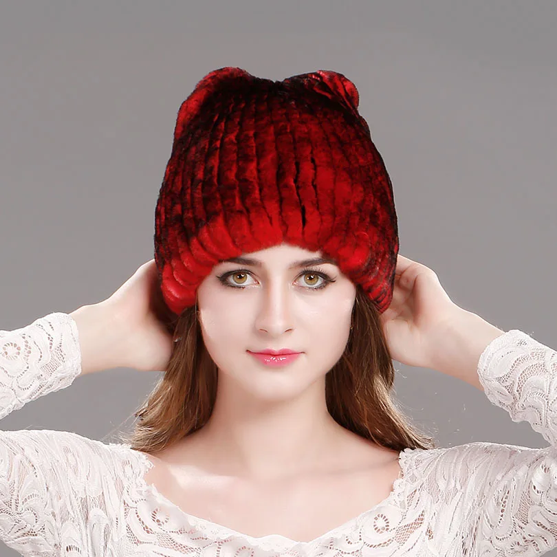 02 red Женские шапки, вязаные шерстяные шапки, женские шапки, повседневные утолщенные шапки для женщин, теплые зимние шапки с кроличьим мехом, Русская Шапка для женщин - Цвет: 02 red