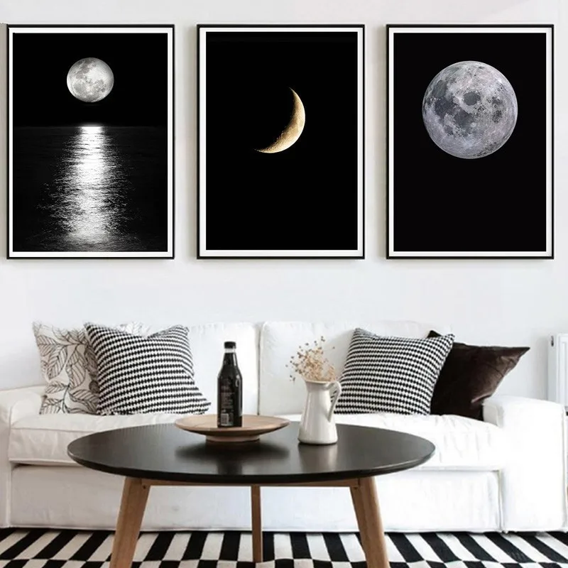 Moon Phases Prints Celestial Wall Art Black and White Luna Moon Poster Modern Minimalist Canvas Painting Home Decor