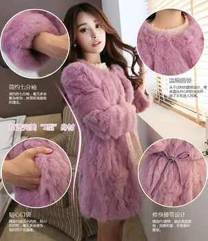 

2017 New Fashion Faux Rex Rabbit Fur Coat Women's Elegant Sashes Three Quarter Sleeve Outwear Casaco de Feminino E110