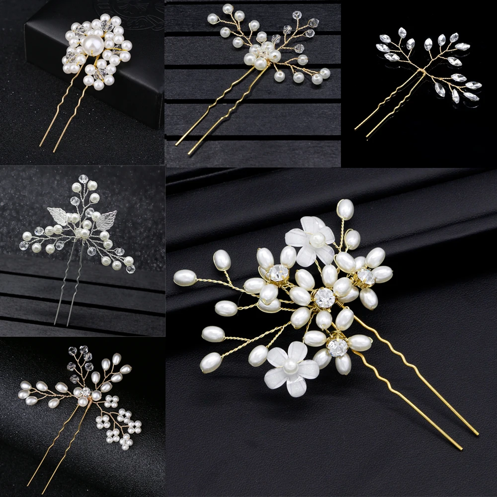 

Prom Bride Bridesmaid Hair Accessories Pearl Hair Pin Clip Metal Gold Luxury Crystal Rhinestones Wedding Hairpins Hair Sticks