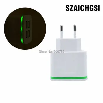 

SZAICHGSI wholesale 200pcs Mobile phone charger EU Plug 5V 3A LED 4 USB port For Phone Travel AC Wall Charger Power Adapter