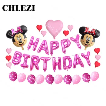 

36 pcs Happy Birthday Balloons alphabet letters hanging Birthday Party Decorations Kids Mickey Minnie star Foil balloon Garland