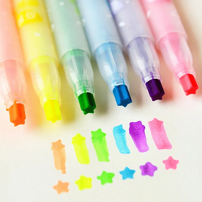 6 Color star Stamp Highlighter Marker pen fluorescente escolar