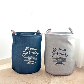 

Leather handle cloth collection bucket cotton linen dirty clothes bucket miscellaneous toys finishing storage basket 0907