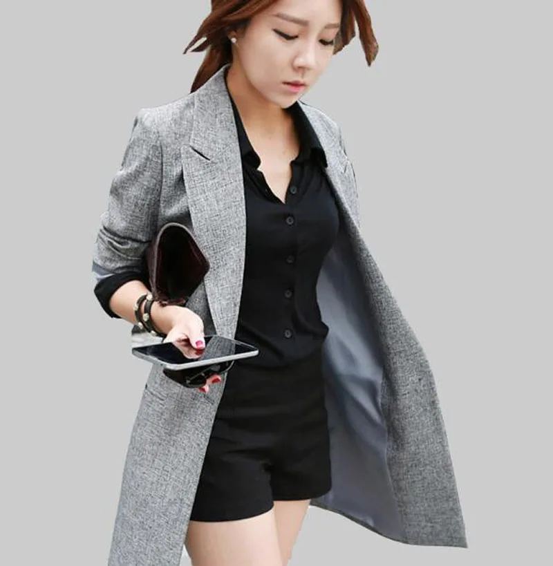 2016 Fashion Spring Autumn Women Long Suit Jackets Single Button Long