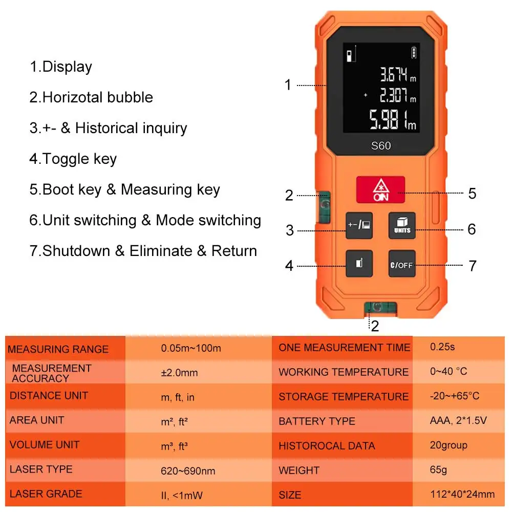 Лазерный дальномер 40 м, 60 м, 80 м, 100 м, лазерный дальномер, Лазерная Лента, дальномер, устройство для измерения, линейка, инструмент для тестирования
