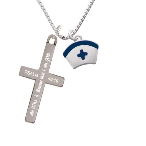Nurse Hat with Blue Cross - Be Still and Know - Cross Necklace (1)