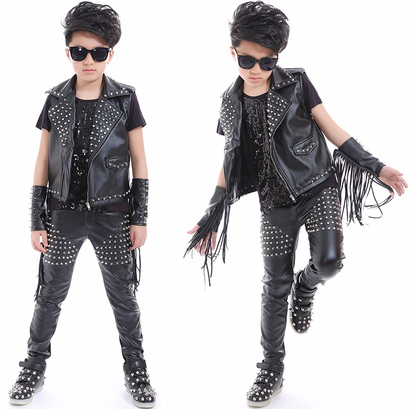 boys black leather pants