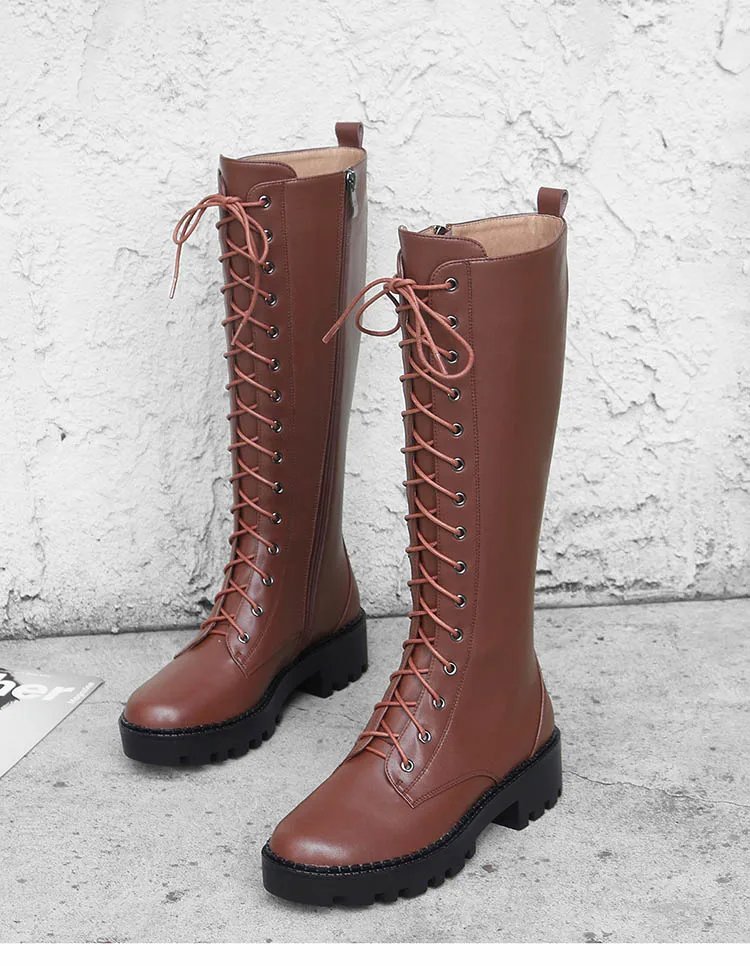 Großhandel Phoentin Echtes Leder Reiter Stiefel Reißverschluss 2019 Mädchen Cowboy Kniehohe Stiefel Plattform Boty Frauen Braun Schnürschuhe FT543 Von Großhandel Phoentin Echtes Leder Reiter Stiefel Reißverschluss 2019 Mädchen Cowboy Kniehohe Stiefel Plattform Boty Frauen Braun Schnürschuhe FT543 Von