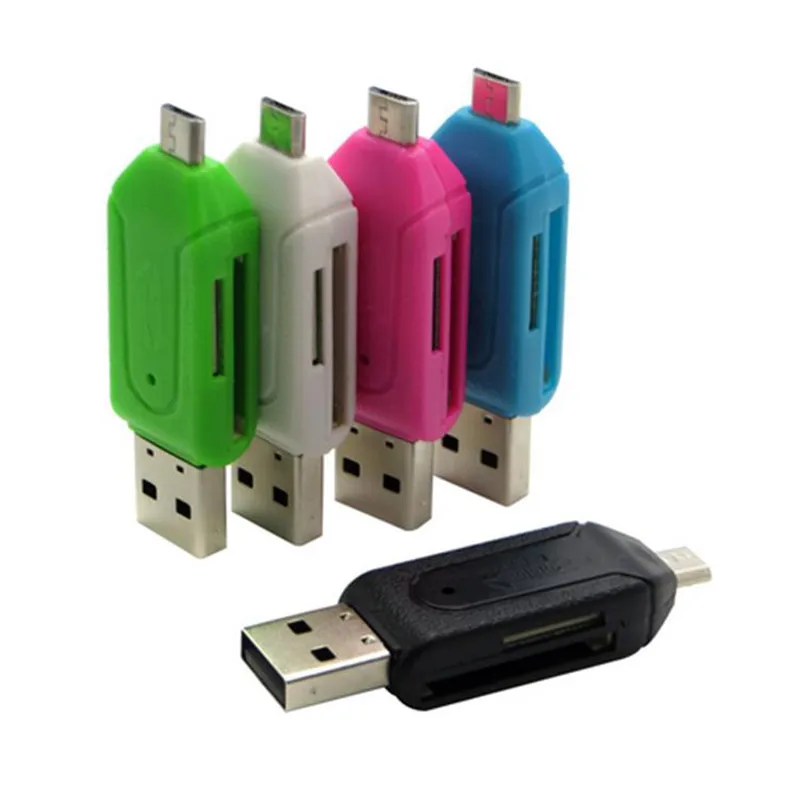 5 цветов 2 в 1 USB OTG кардридер Универсальный Micro USB OTG TF/SD кардридер телефон удлинитель-переходник Micro USB OTG адаптер