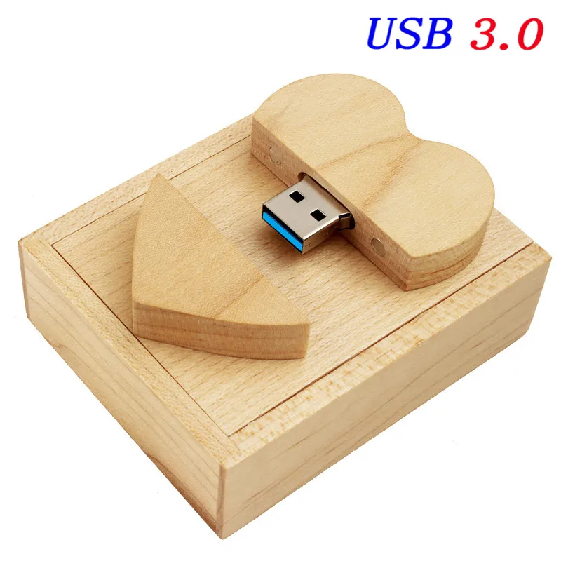 JASTER USB 3,0 USB флеш-накопитель с деревянным сердцем+ упаковочная коробка, флешка, 4 ГБ, 8 ГБ, 16 ГБ, 32 ГБ, логотип, Заказная фотография, свадебный подарок - Цвет: Maple with box