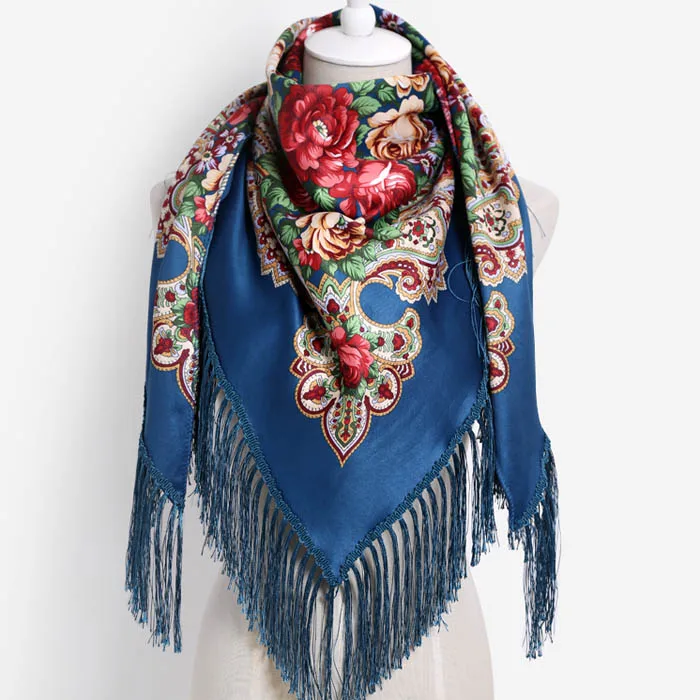 Зимний треугольный шарф с принтом для женщин, брендовый роскошный пашминовый хлопковый шарф с кисточками, цветочный теплый утолщенный шарф, шаль, бандана - Цвет: zhanglan