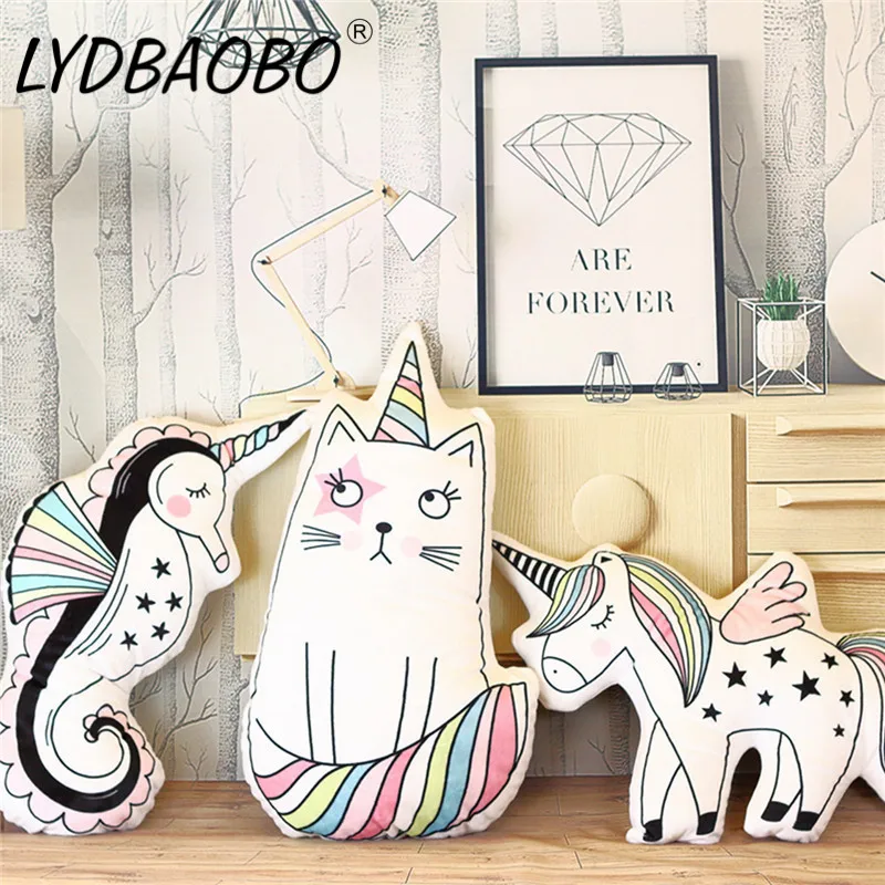 

1pc 50cm Cute Nordic Style Unicorn Cat Pillow Cushion Toy Cotton Animal Plush Toys Children's Toys Baby Room Decoration Kid Gift