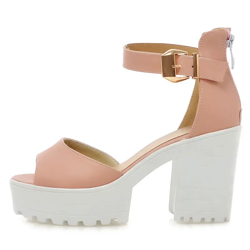 Fanyuan 2018 Candy Ankle Wrap Peep Toe Ladies Sandal Sexy Platform Super High Heels Women party/date Chunky Sandal Size 34-43