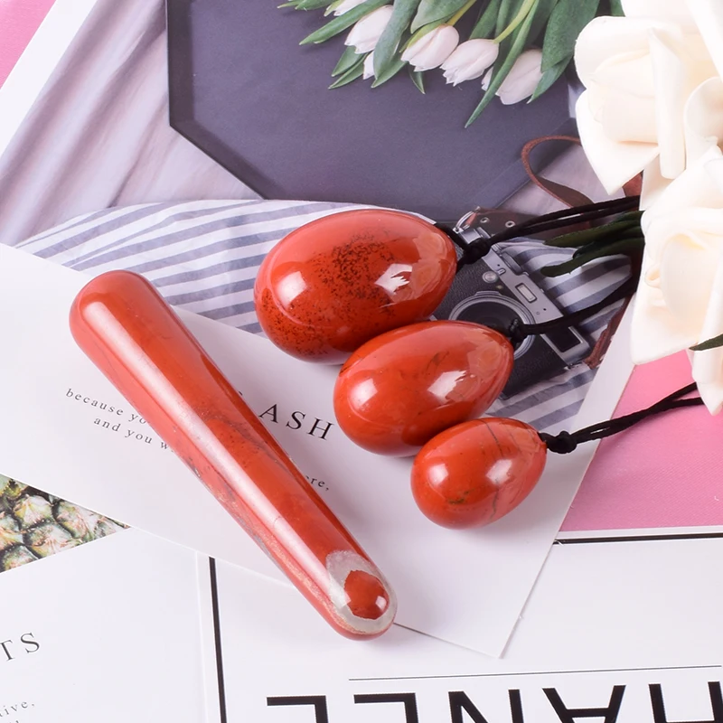 Yoni яйцо натуральная яшма набор яиц для массажа дрель красный камень кристалл палочка минеральный шар Кегеля Упражнение тазового пола мышцы влагалища женщина уход