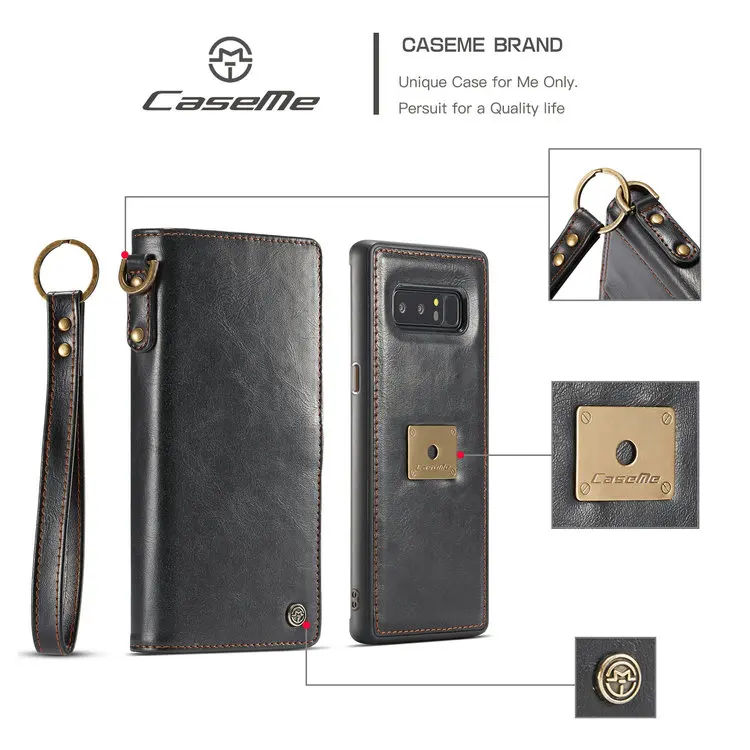 

CaseMe for Samsung Galaxy Note 8 9 S8 S9 S10 Plus E Case Cover Genuine Leather Multifunction Removable Magnet Wallet Phone Bag