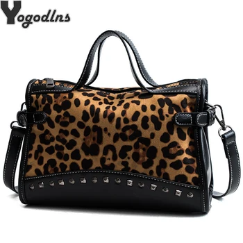 

NEW Rivet Chain Bags Faux Leather Suede Crossbody Bags For Women Velvet large Hand Bag Leopard Print Shoulder Handbags