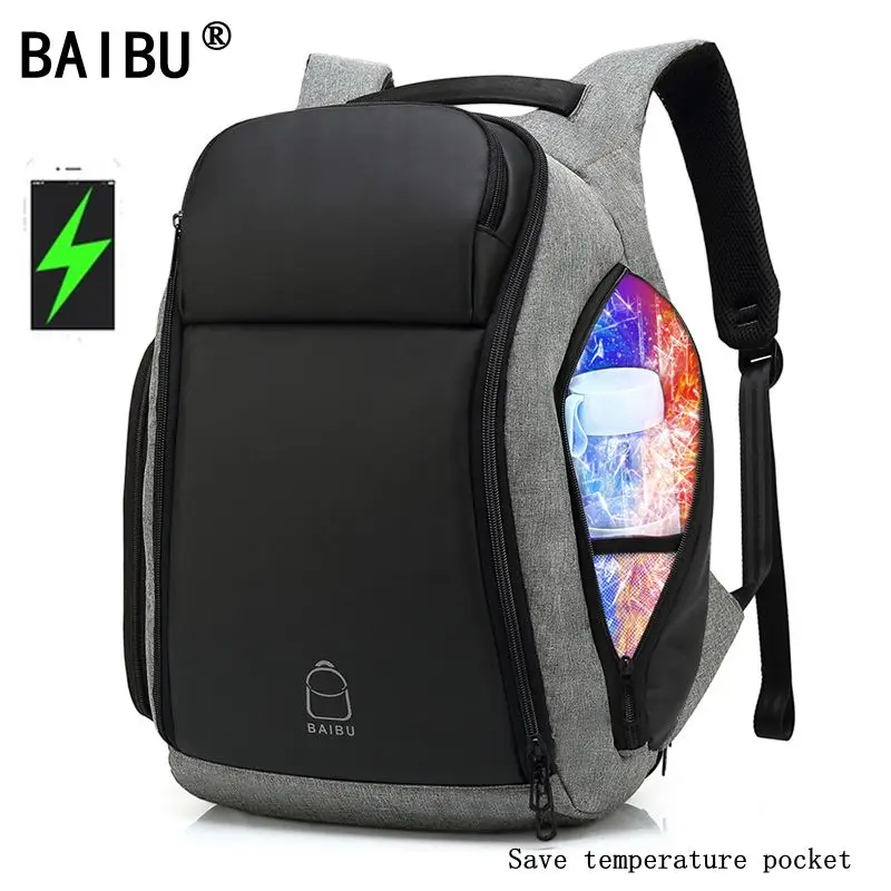 BAIBU Men 17 inch Laptop Anti-theft Backpack Water Repellent Multifunct Rucksack with USB Charging Port Travel Backpacks Male