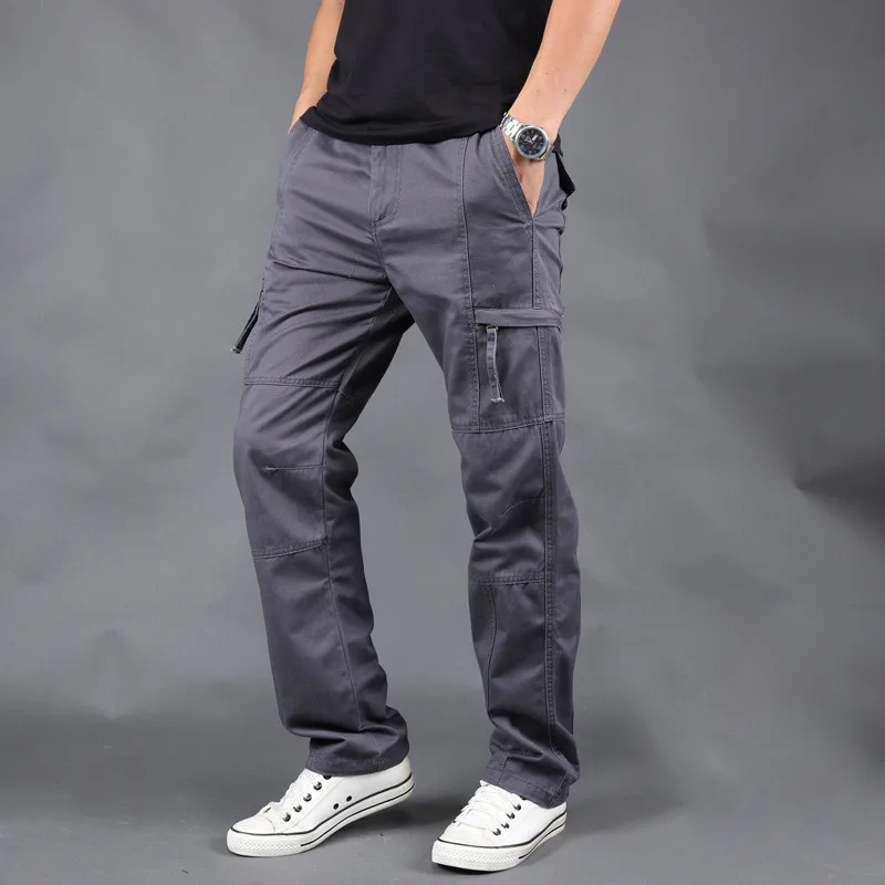 Мужские повседневные брюки весна лето мужские повседневные брюки мужские хлопковые брюки мужские многокарманные прямые брюки размер S-5XL - Цвет: Dark gray
