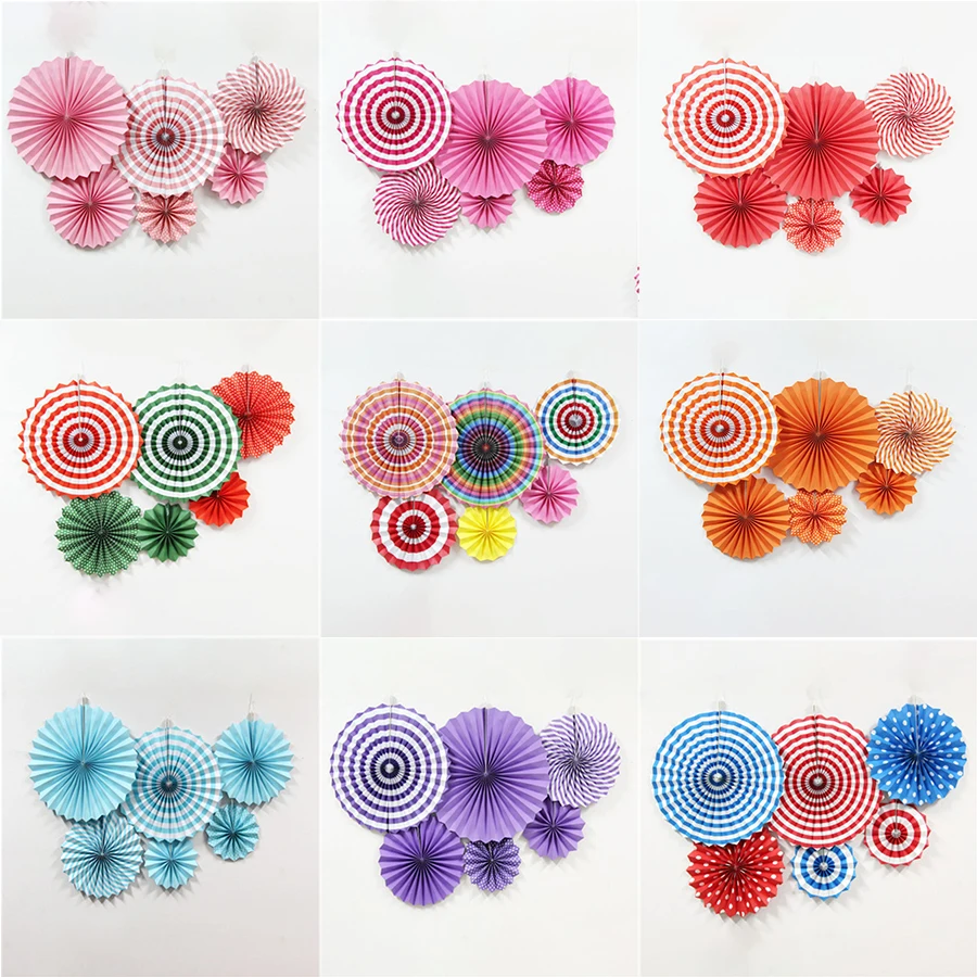 6Pcs//Set Mixed Size Set Hanging Paper Fan Birthday Wedding Party Decoration