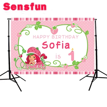 

Cartoon Pink Wall Strawberry Girls Baby Shower Newborn Custom Photography Studio Backgrounds Photo Backdrops 5x3ft