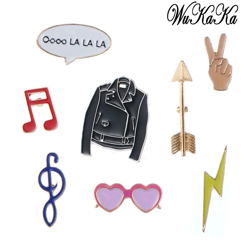 

Wukaka 1-5pcs Cartoon Cute Enamel Brooch Set Badges Lightning Jacket Music Note Decoration Pins Jeans Backpack Button Corsage