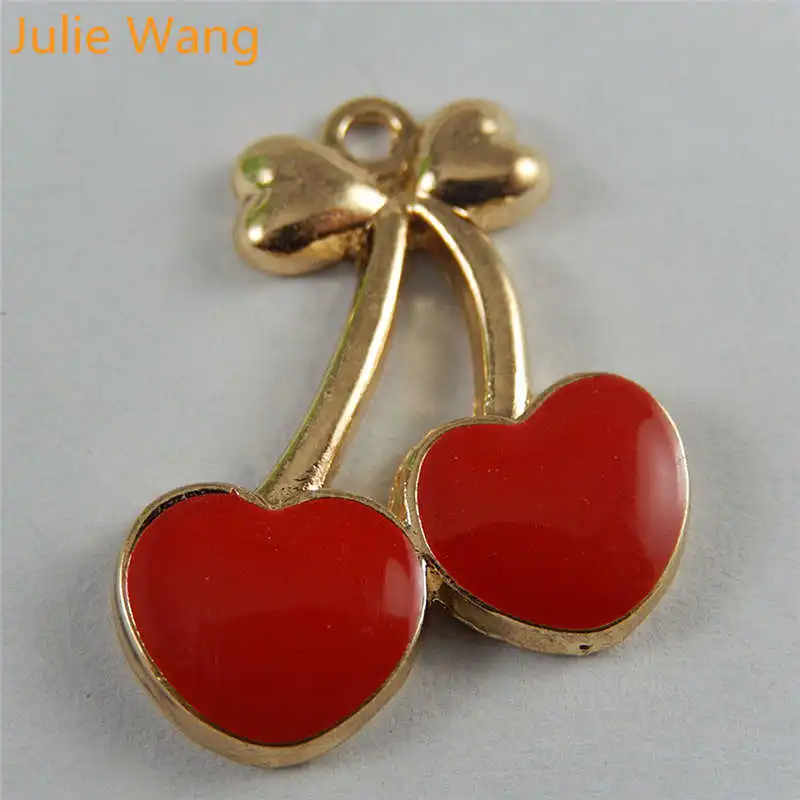 Подвеска julissa Wang 5 шт. эмалированная красная в форме сердца вишня фрукт золотой